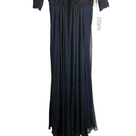 Rickie Freeman Teri Jon Navy Blue Lace Empire Waist Chiffon Formal Gown 10 - Picture 8 of 13